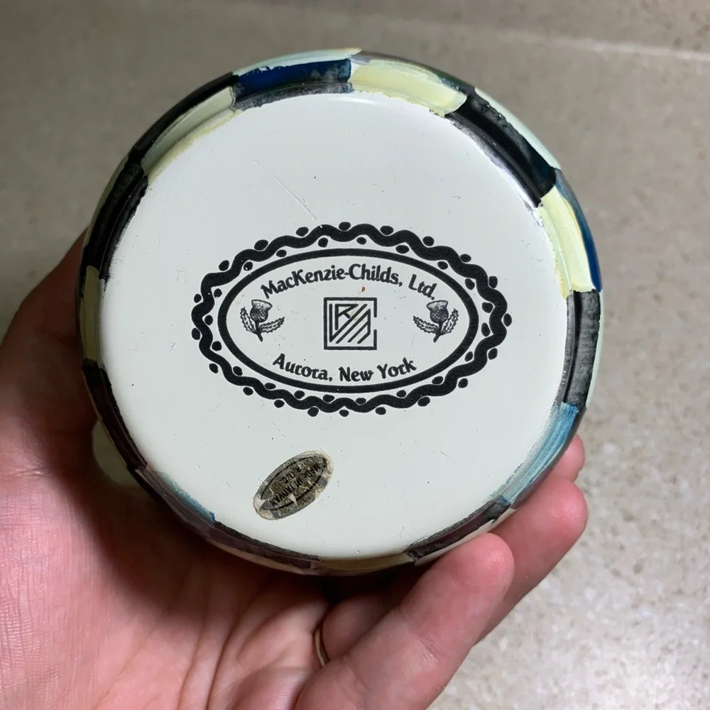 MacKenzie-Childs Checkered Pot - Black, White, Cream - Picture 6 of 9